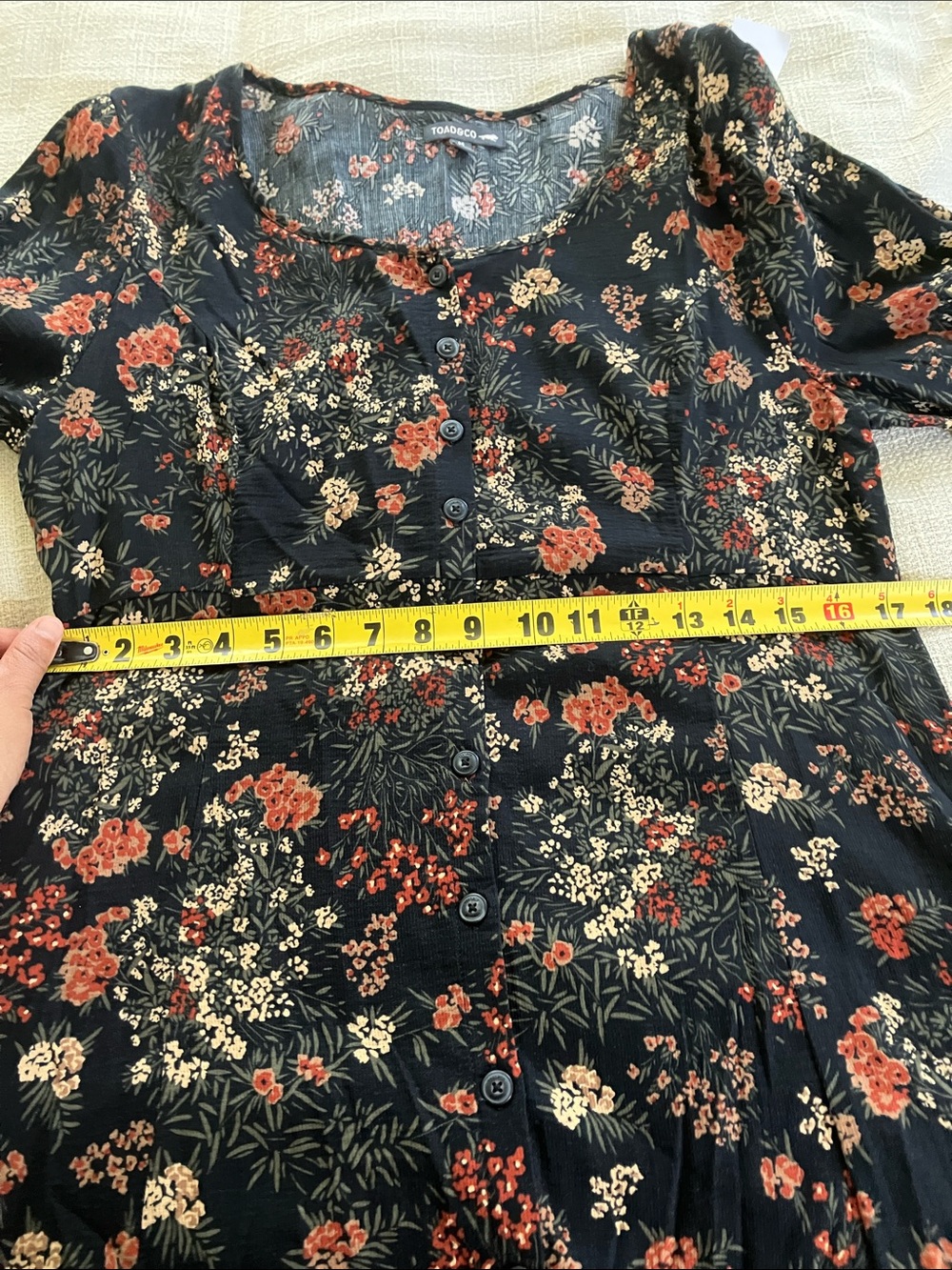 Toad &Co Manzana Button Up Organic Cotton Black Floral Midi Dress Size M - Picture 9 of 11